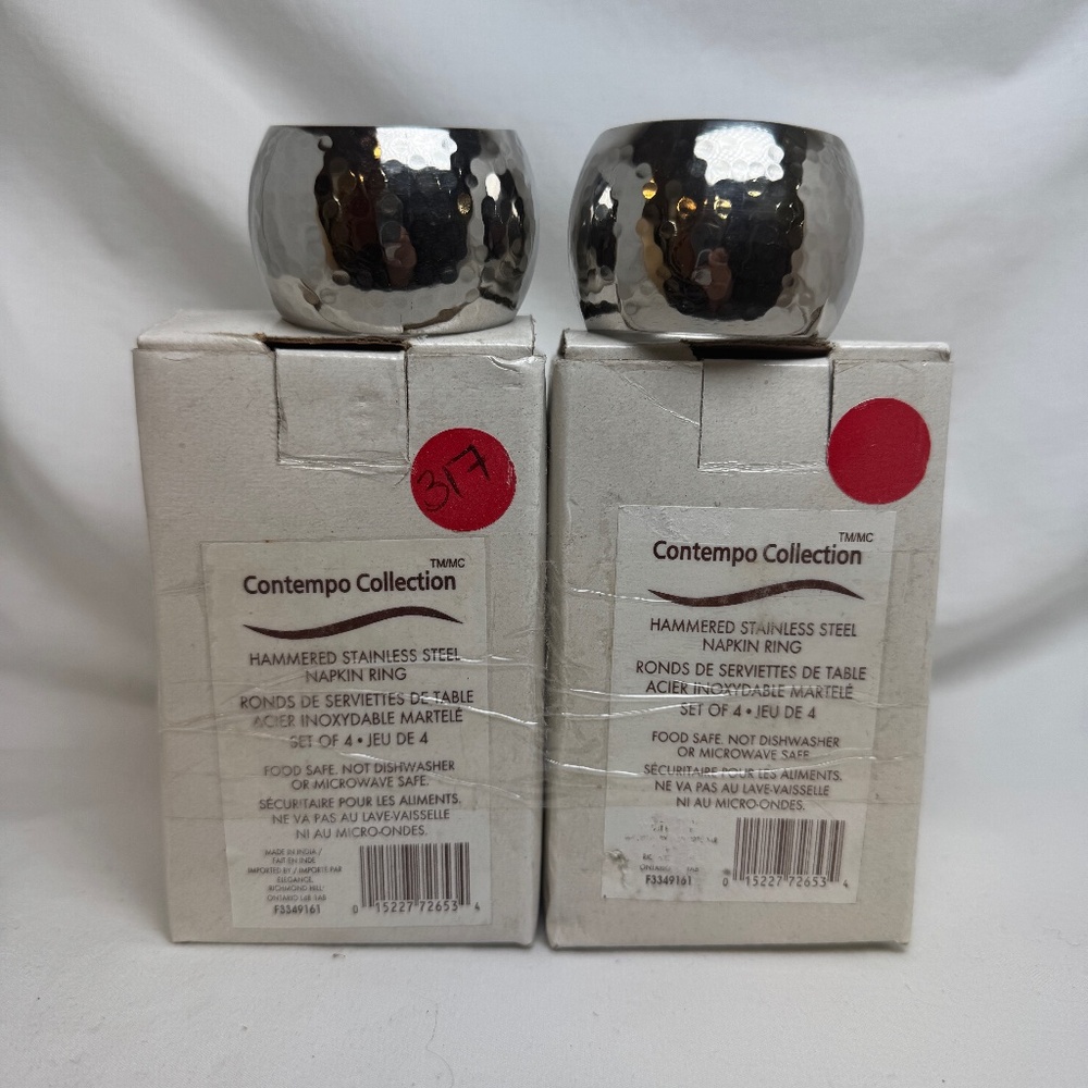 Contempo Collection Hammered Stainless Steel Napkin Rings Set of 8